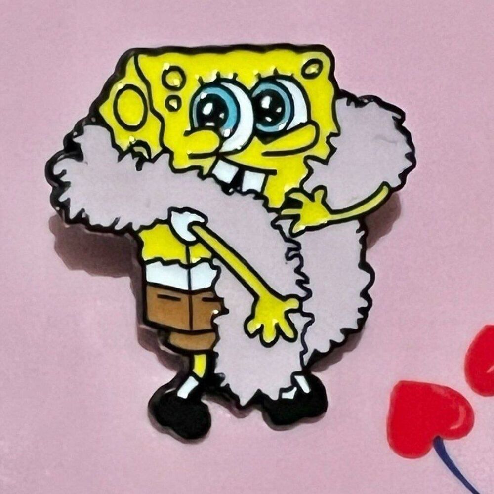 SpongeBob SquarePants Feeling Cute Pink Feather Boa Enamel Pin